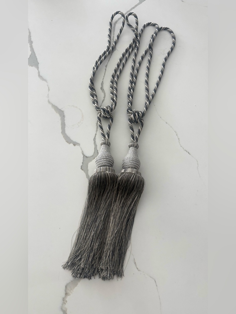 Silver Gray Curtain Tieback Ropes with Decorative Tassel (2)